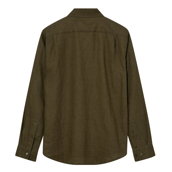 Mos Mosh Gallery Theo Linen Shirt DK Army Green Back Image