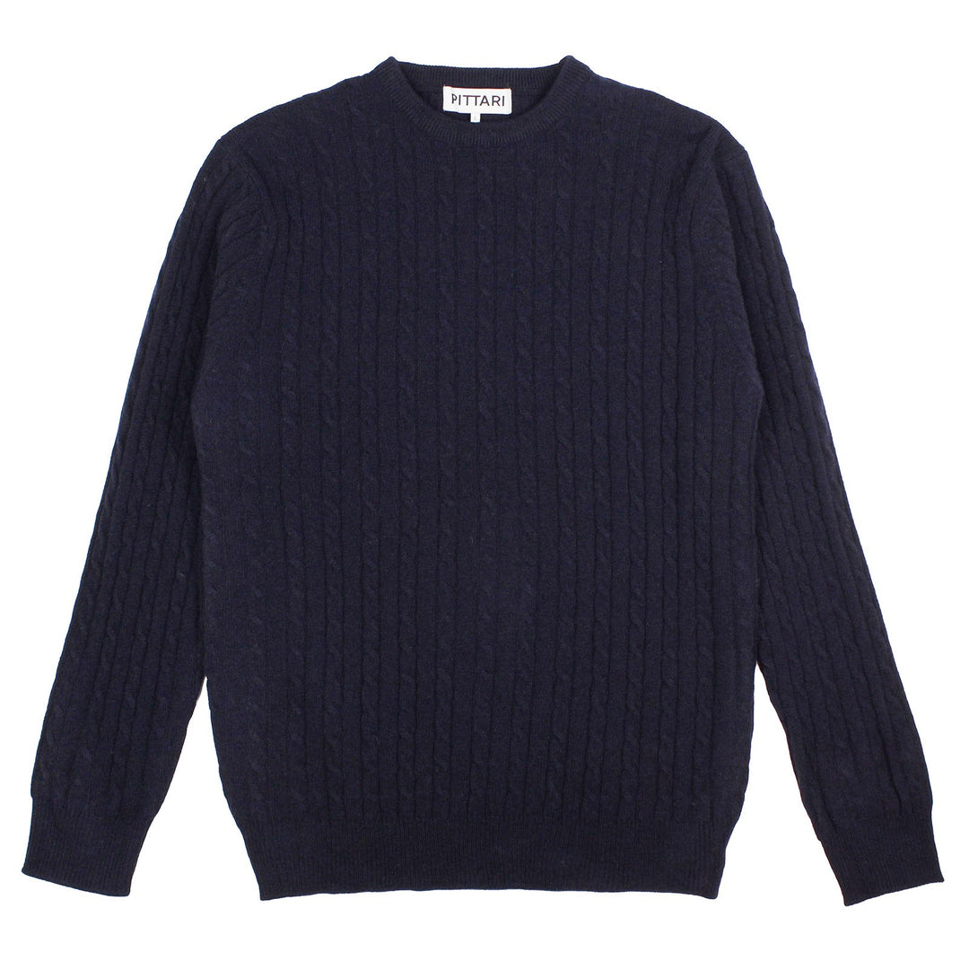 Pittari Knitwear Mini Cable Lambswool Crew Navy