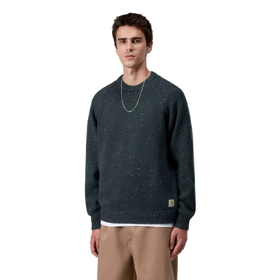 Carhartt WIP Anglistic Wool/Cotton Crew Speckled Deep Lagoon - Merchant Menswear