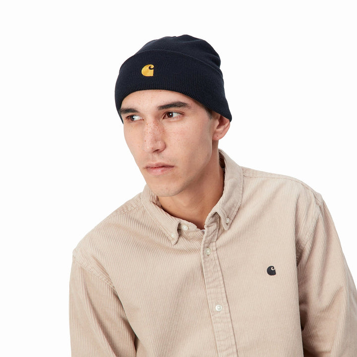 Carhartt WIP Chase Beanie Dark Navy / Gold - Merchant Menswear