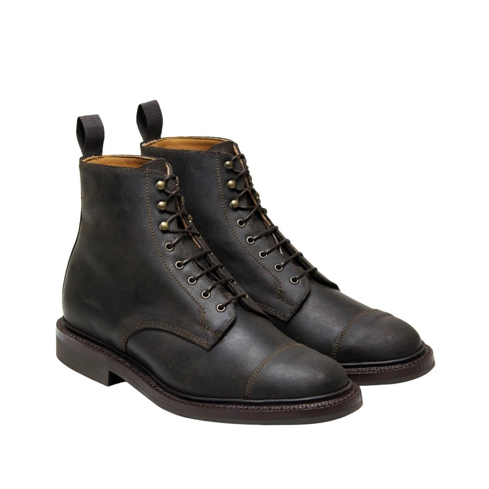 Craig Waxy Suede Cap Derby Boot Dark Brown - Merchant Menswear