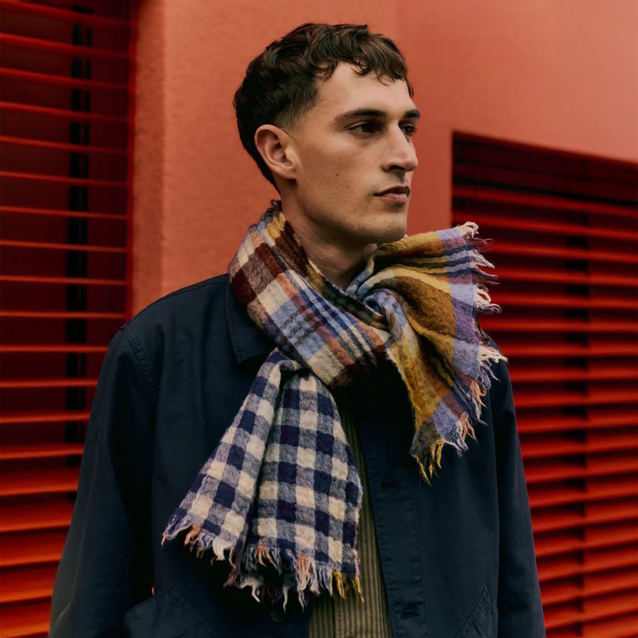 Dual Check Handwoven Knot Scarf Earth Multi - Merchant Menswear