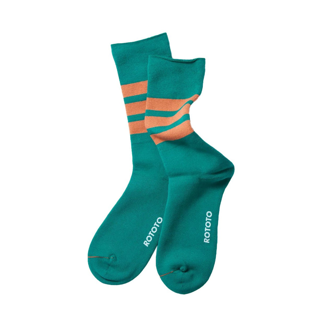 Fine Pile Striped Crew Socks Green / Orange - Merchant Menswear