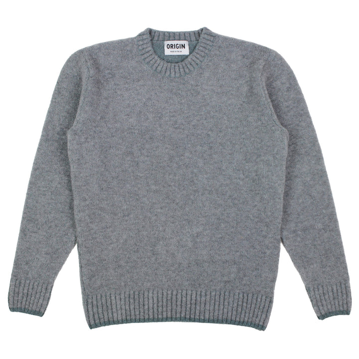Origin Knitwear Piccadilly Crew Mid Grey / Caspian - Merchant Menswear