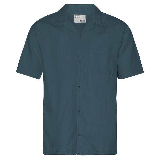 Short Sleeve Linen Shirt Petrol Blue - Merchant Menswear