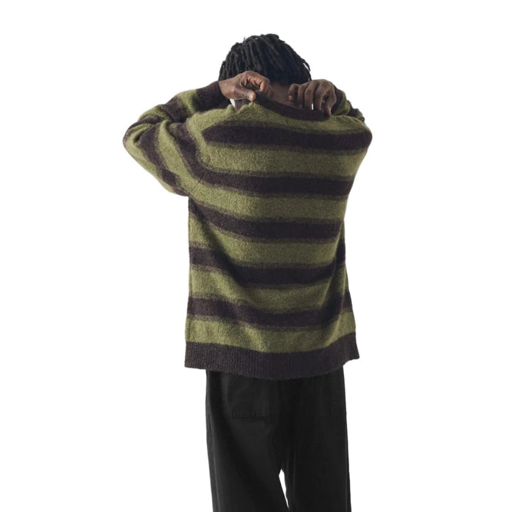 Toast Menswear Alpaca Wool Stripe Sweater Bark/Foliage Green - Merchant Menswear