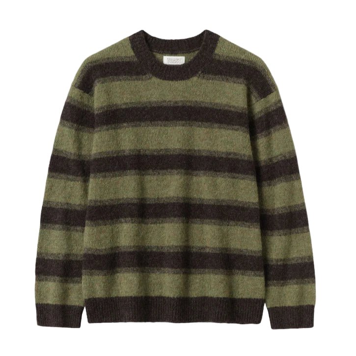Toast Menswear Alpaca Wool Stripe Sweater Bark/Foliage Green - Merchant Menswear