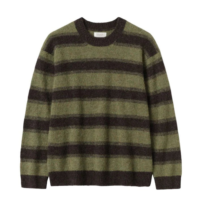 Toast Menswear Alpaca Wool Stripe Sweater Bark/Foliage Green - Merchant Menswear