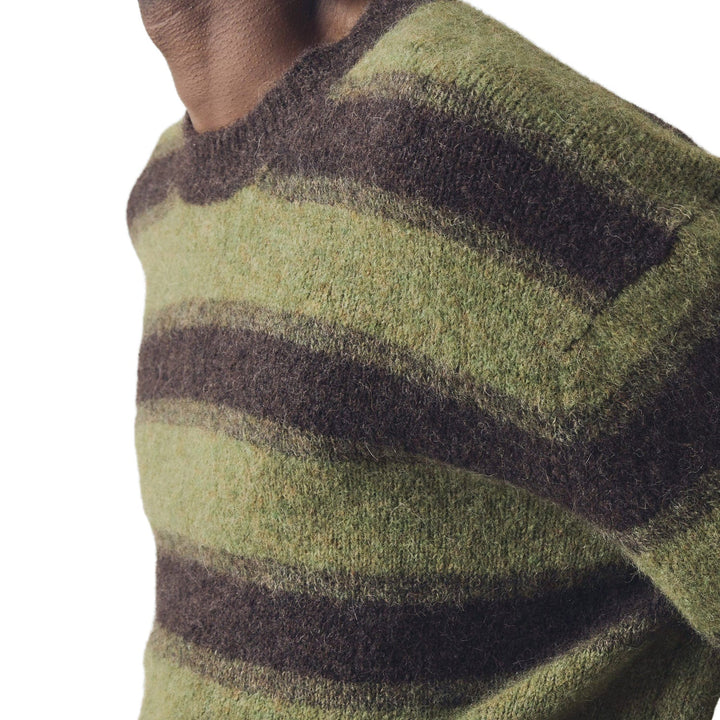 Toast Menswear Alpaca Wool Stripe Sweater Bark/Foliage Green - Merchant Menswear