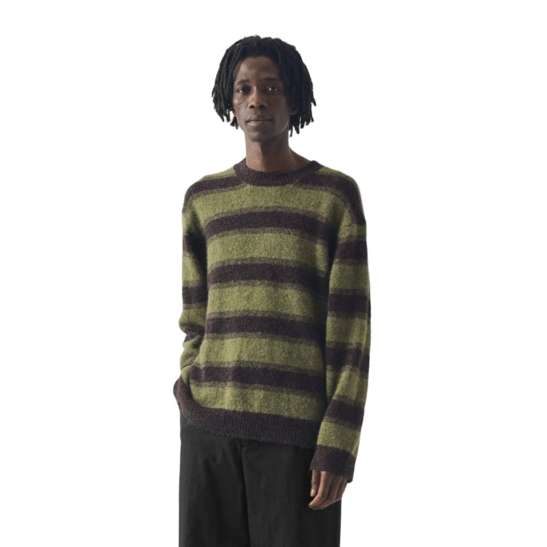 Toast Menswear Alpaca Wool Stripe Sweater Bark/Foliage Green - Merchant Menswear