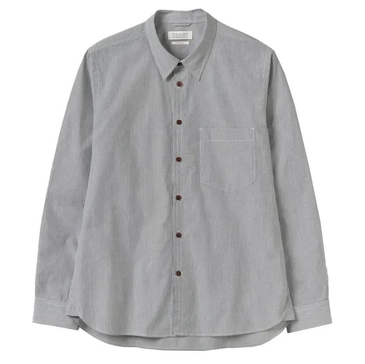 Toast Menswear Fine Stripe Cotton Shirt Ecru / Slate - Merchant Menswear