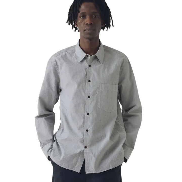 Toast Menswear Fine Stripe Cotton Shirt Ecru / Slate - Merchant Menswear