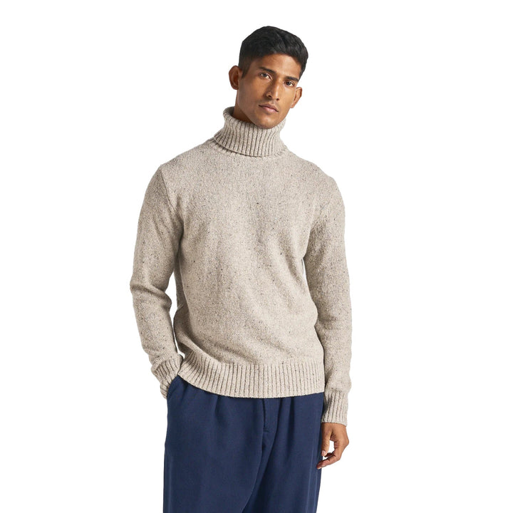 Tweed Knit Roll Neck Oatmeal - Merchant Menswear