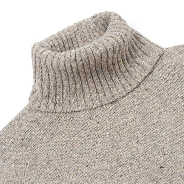Tweed Knit Roll Neck Oatmeal - Merchant Menswear