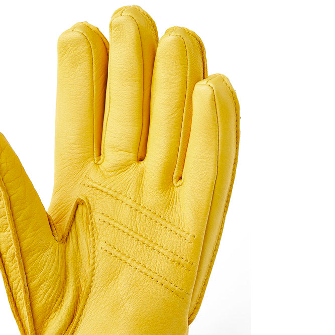 Hestra Deerskin Primaloft Glove Yellow Hand Detail View