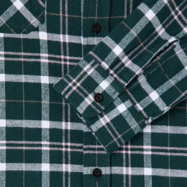Edwin Labour Shirt Flannel Pine Grove Pink Fabric Cuff Detail