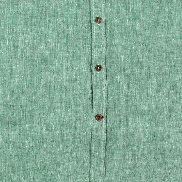 Merchant Menswear Mercante Linen Shirt Tuscan Green Fabric Detail Image