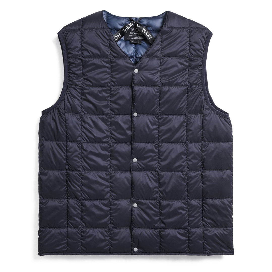 Taion V Neck Down Vest Navy Front View Image