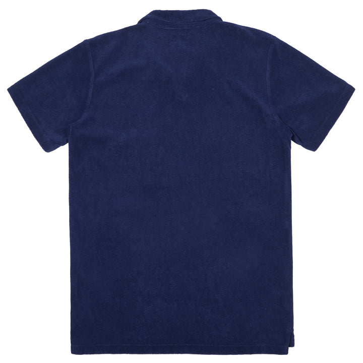 Universal Works Vacation Polo in Terry Fleece Ink Blue Back View Image