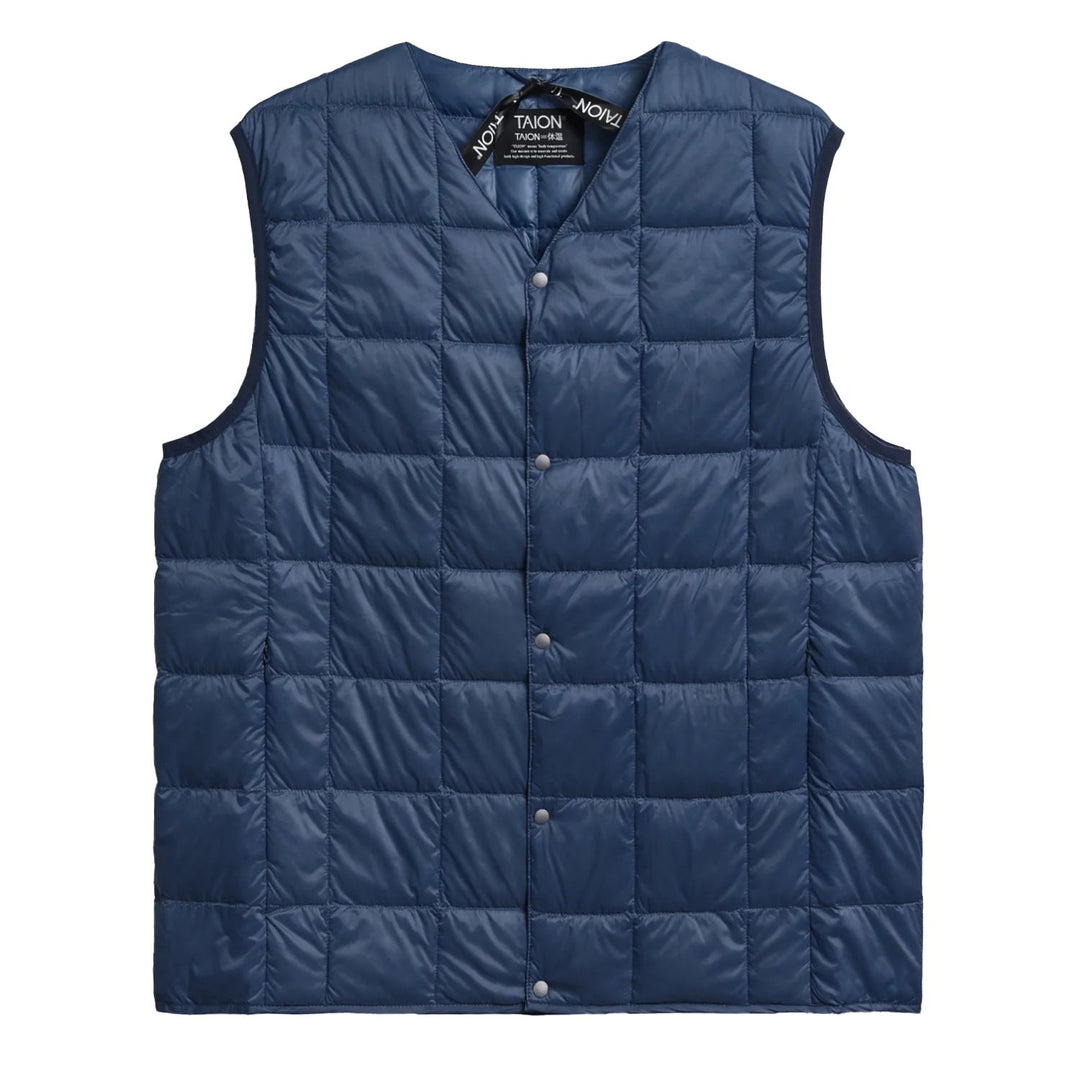 V Neck Down Vest Mid Blue - Merchant Menswear