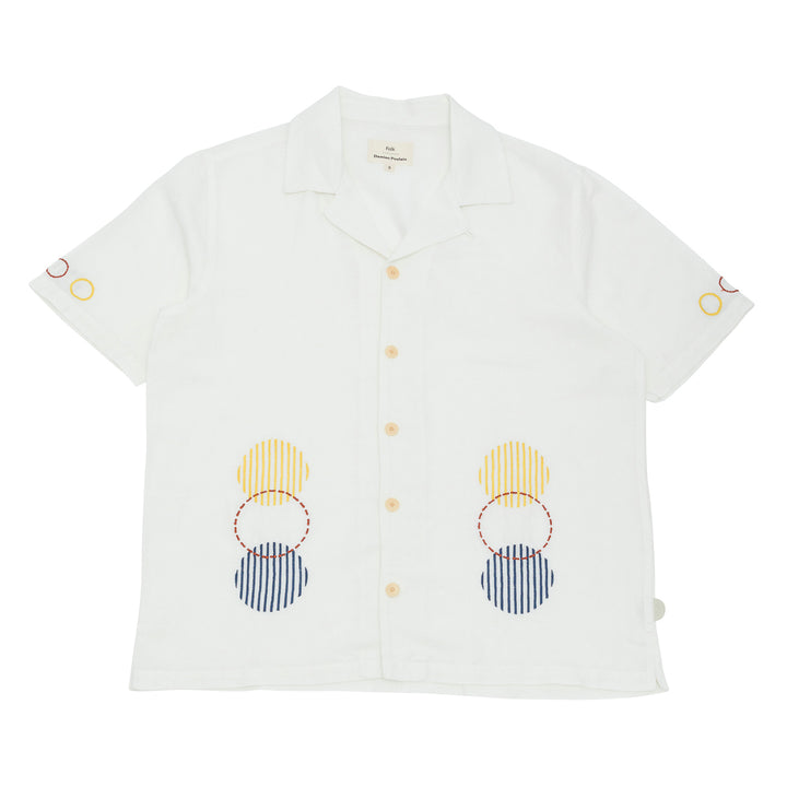 SS Soft Collar Shirt Ecru Sun Embroidery