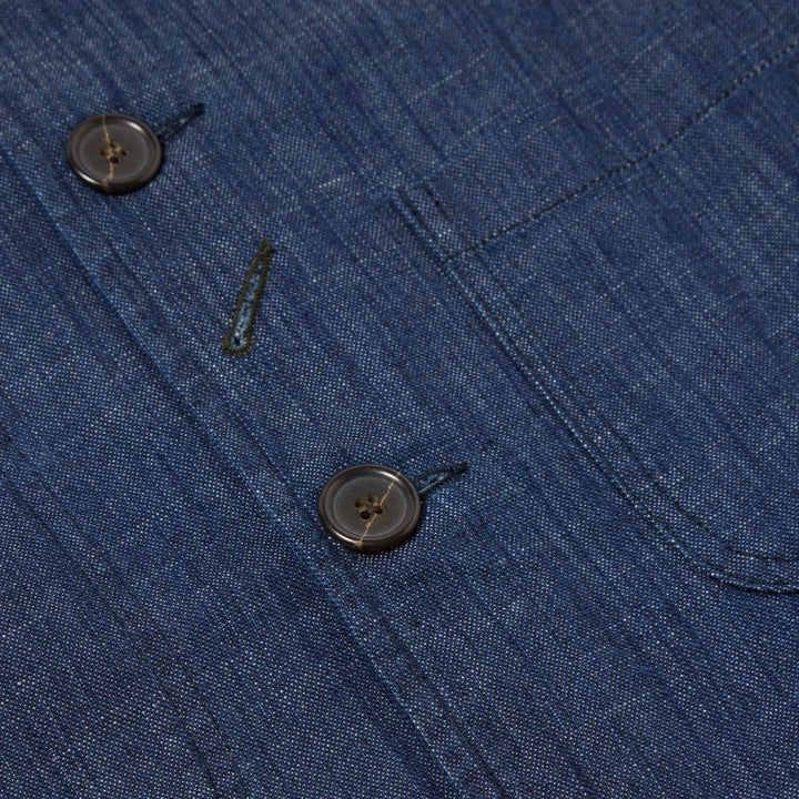 Bakers Jacket In Atlantic Denim Indigo Close Up Button Detail