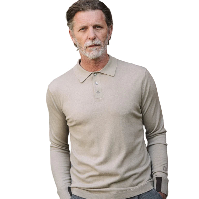 Mos Mosh Gallery Adam Soft L/S Polo Knit Aluminium Model Front