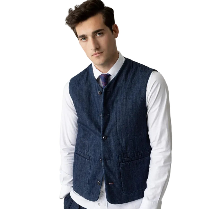 Mos Mosh Gallery Pisa Waistcoat Blue Chambray