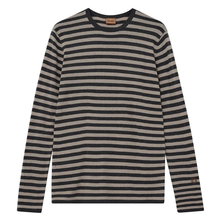 Mos Mosh Gallery MMG Adam Soft Stripe Knit Charcoal Melange Stripe Front