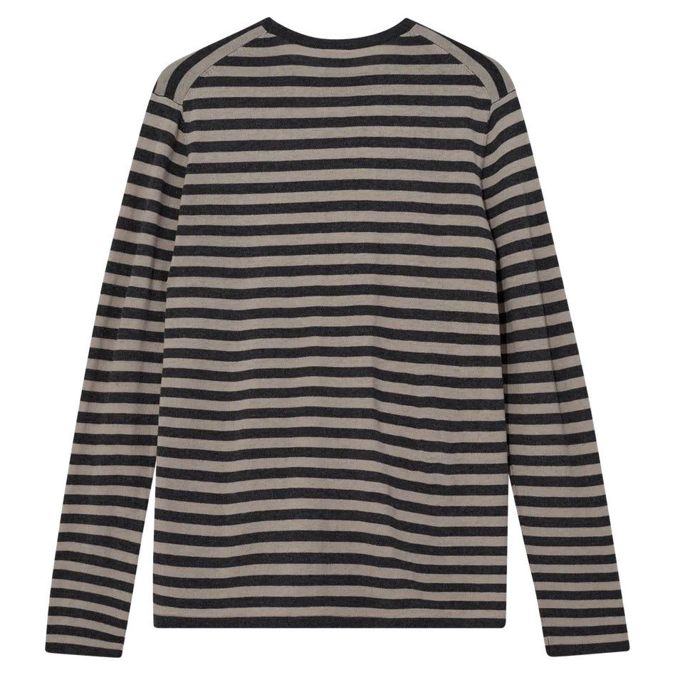 Mos Mosh Gallery MMG Adam Soft Stripe Knit Charcoal Melange Stripe Back