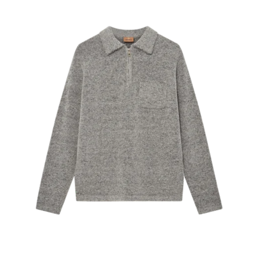 Mos Mosh Gallery Ryan Soft Zip Polo Pullover Light Grey Front