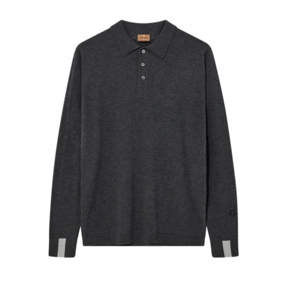 Mos Mosh Gallery Adam Soft L/S Polo Knit Charcoal Melange Front