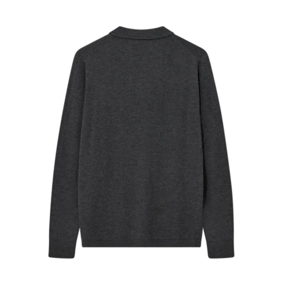 Mos Mosh Gallery Adam Soft L/S Polo Knit Charcoal Melange Back