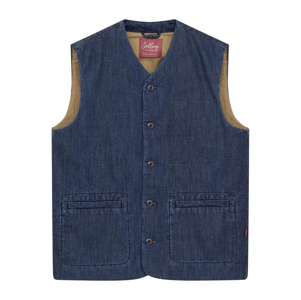 Mos Mosh Gallery Pisa Waistcoat Blue Chambray Front