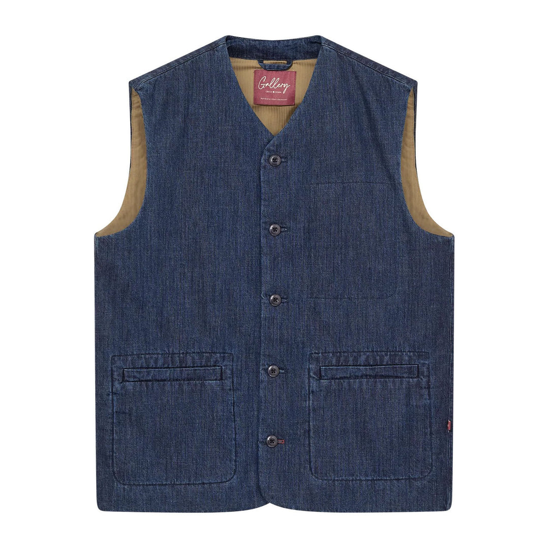 Mos Mosh Gallery Pisa Waistcoat Blue Chambray Front