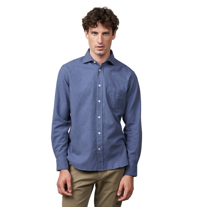 Hartford Paul Brushed Cotton Shirt Blue Front View