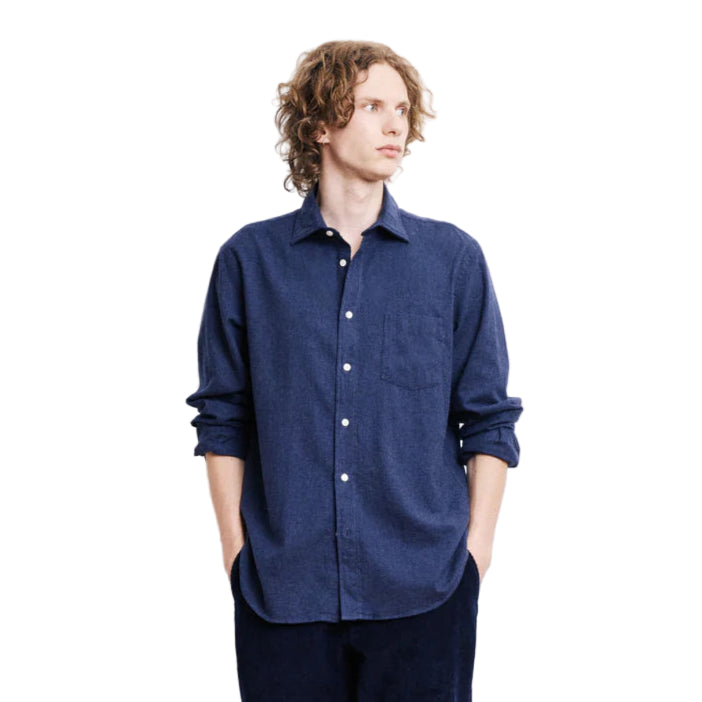 Hartford Paul Woven Flannel Shirt Navy Model Front
