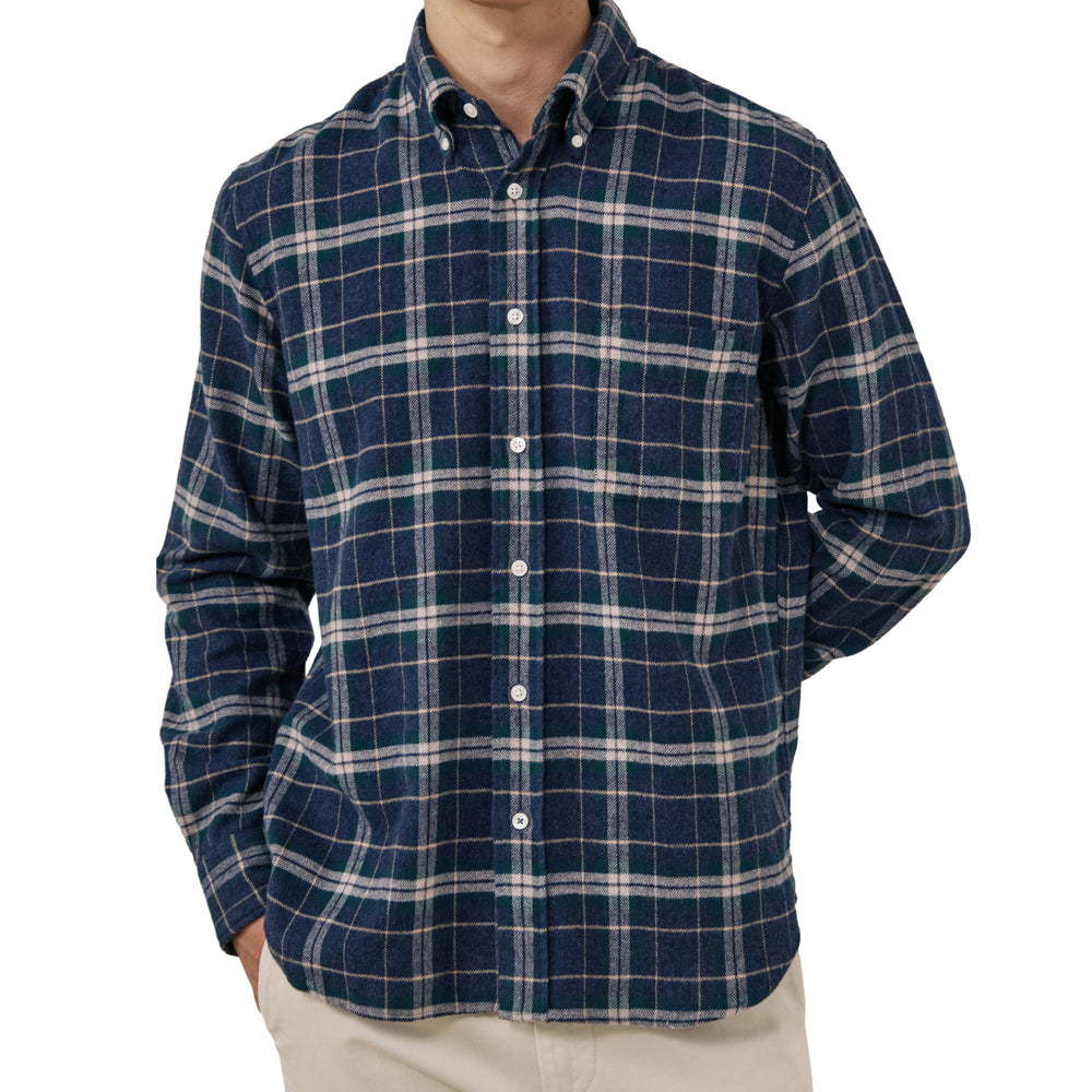 Hartford Pitt Woven Flannel Shirt Blue & Green Check
