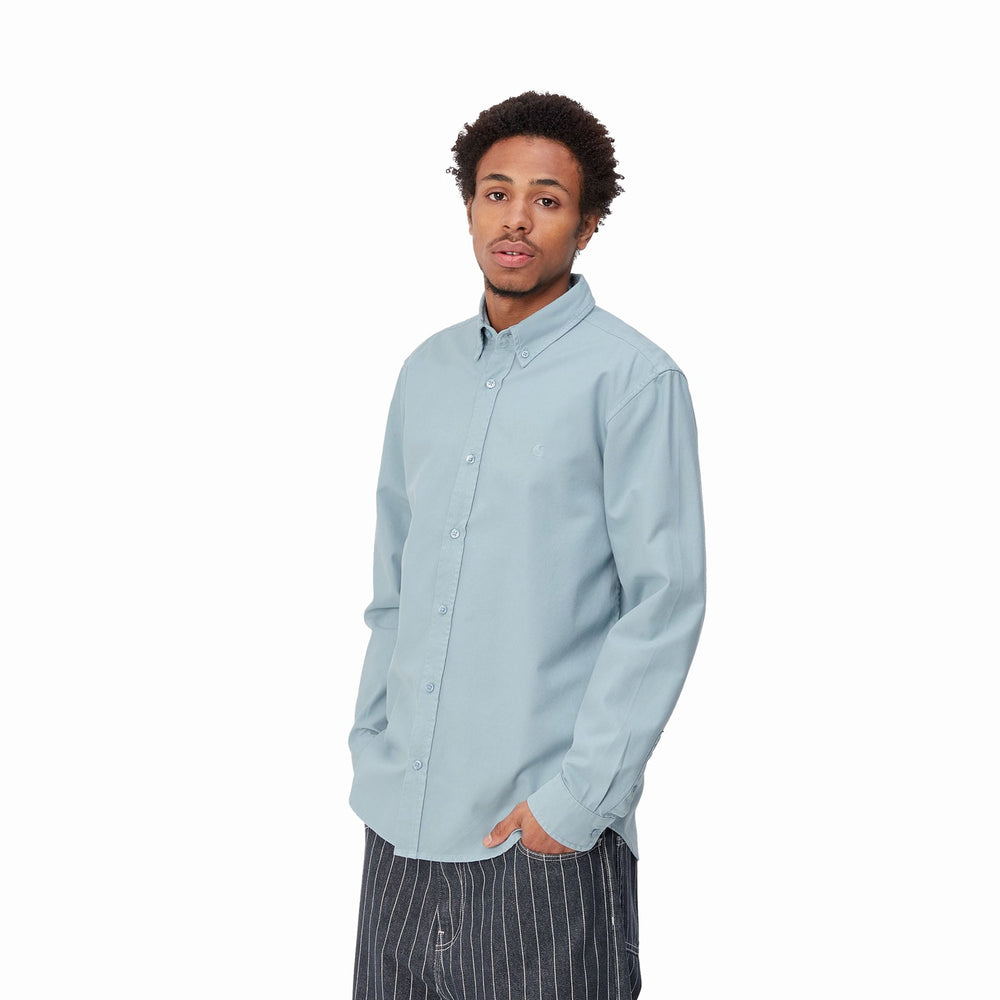 Carhartt WIP Bolton Oxford Shirt Frosted Blue Model Front Image