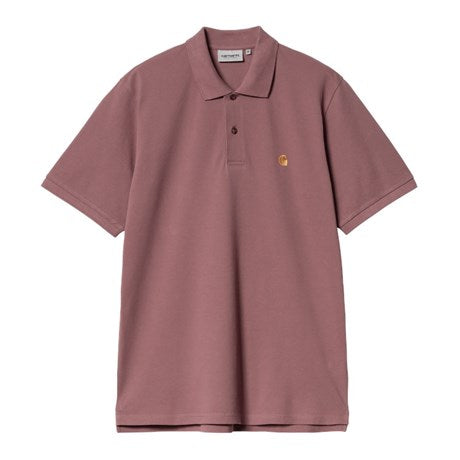 Carhartt WIP Chase Pique Garment Wash Polo Dusky Pink / Gold Front