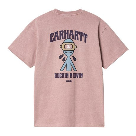 Carhartt WIP Duckin T-Shirt Glassy Pink Garment Dye Back View Image