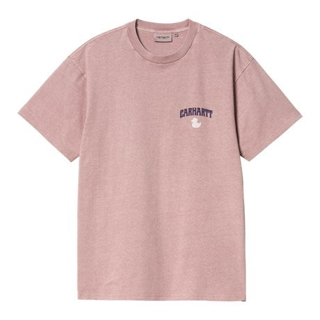 Carhartt WIP Duckin T-Shirt Glassy Pink Garment Dye Front View Image
