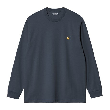 Carhartt WIP L/S Chase T-Shirt Dusky Blue / Gold Front