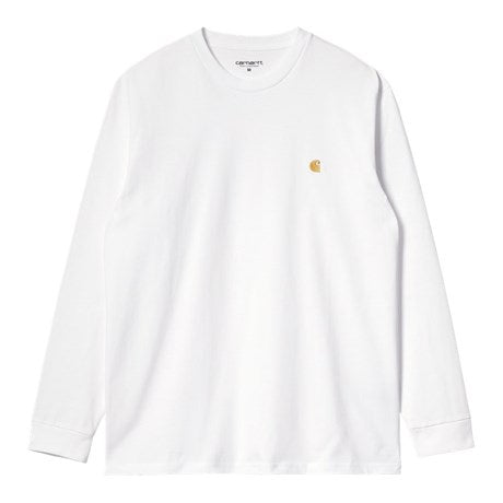 Carhartt WIP L/S Chase T-Shirt White / Gold Front