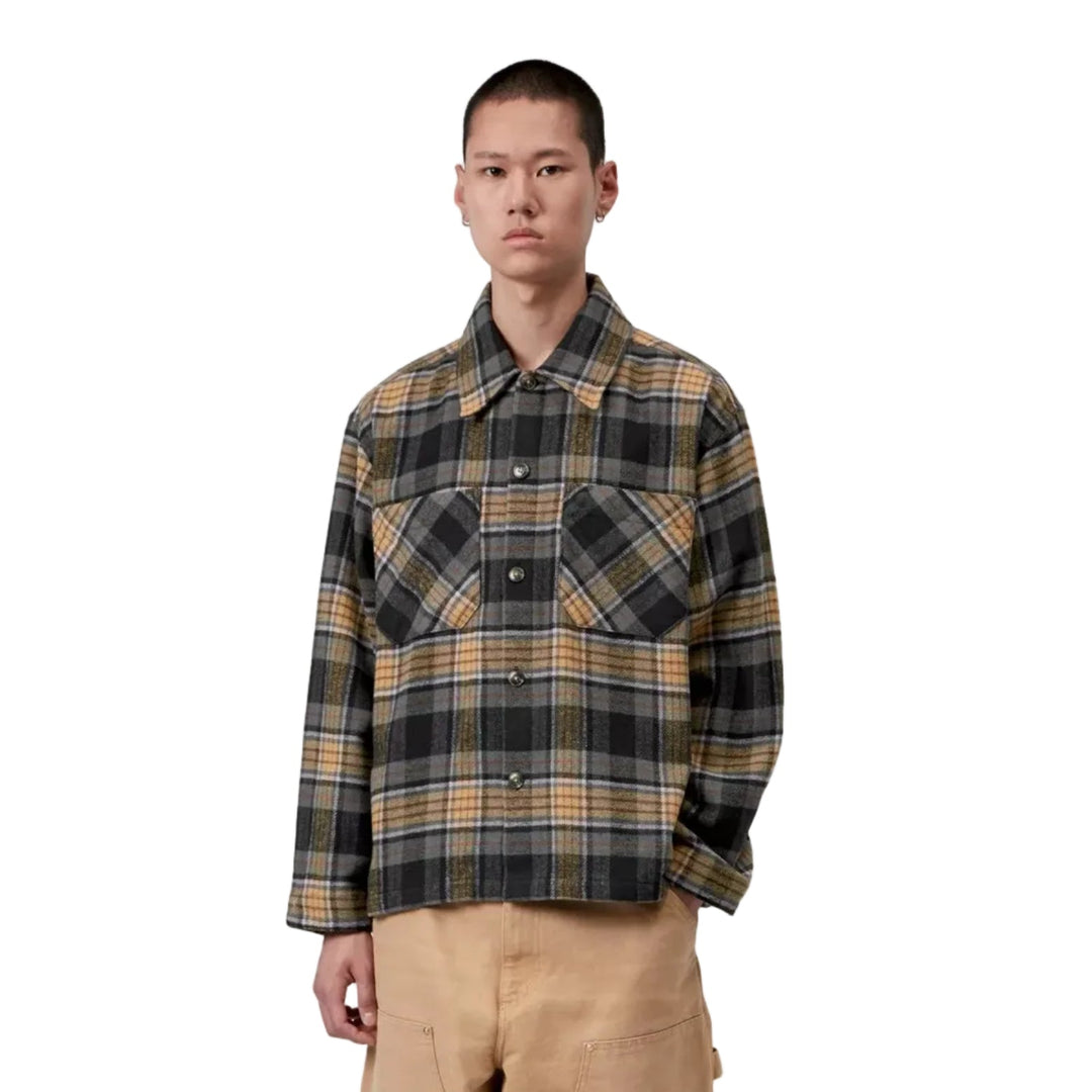 Carhartt WIP LS Parson Check Shirt Polyester Wool Dusty Hamilton Brown Model
