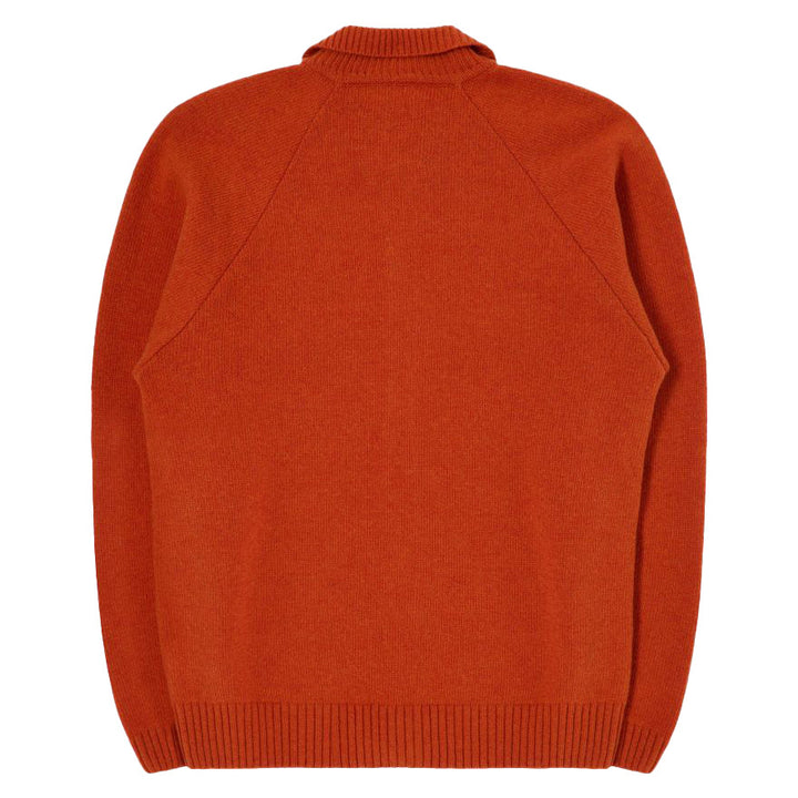 Edwin Mars Polo Cardigan Knit Orange Garment Wash Back