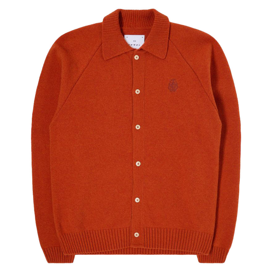 Edwin Mars Polo Cardigan Knit Orange Garment Wash Front