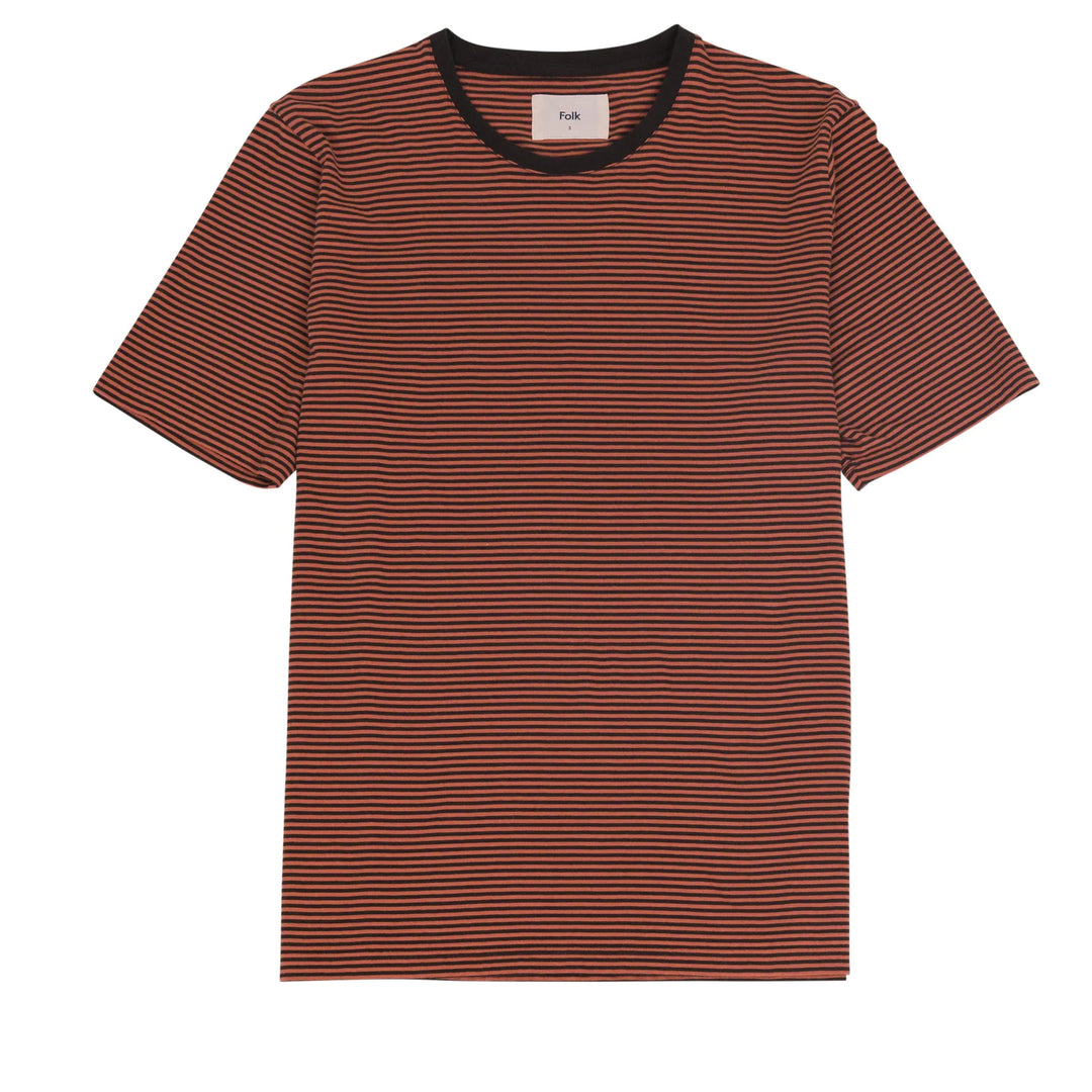 Folk 1 x 1 Stripe Tee Rust / Brown Front