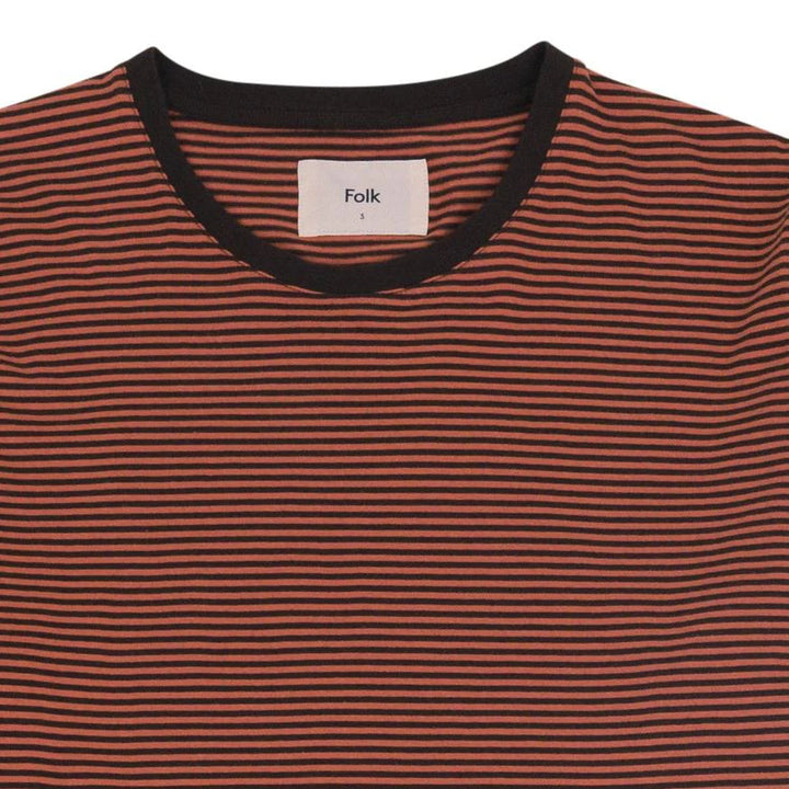 Folk 1 x 1 Stripe Tee Rust / Brown Close Up