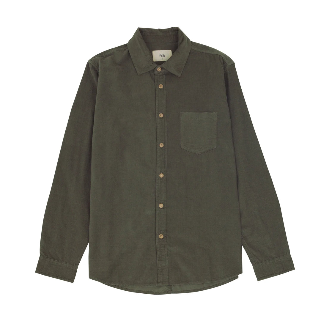 Folk Direction Babycord Shirt Olive Front